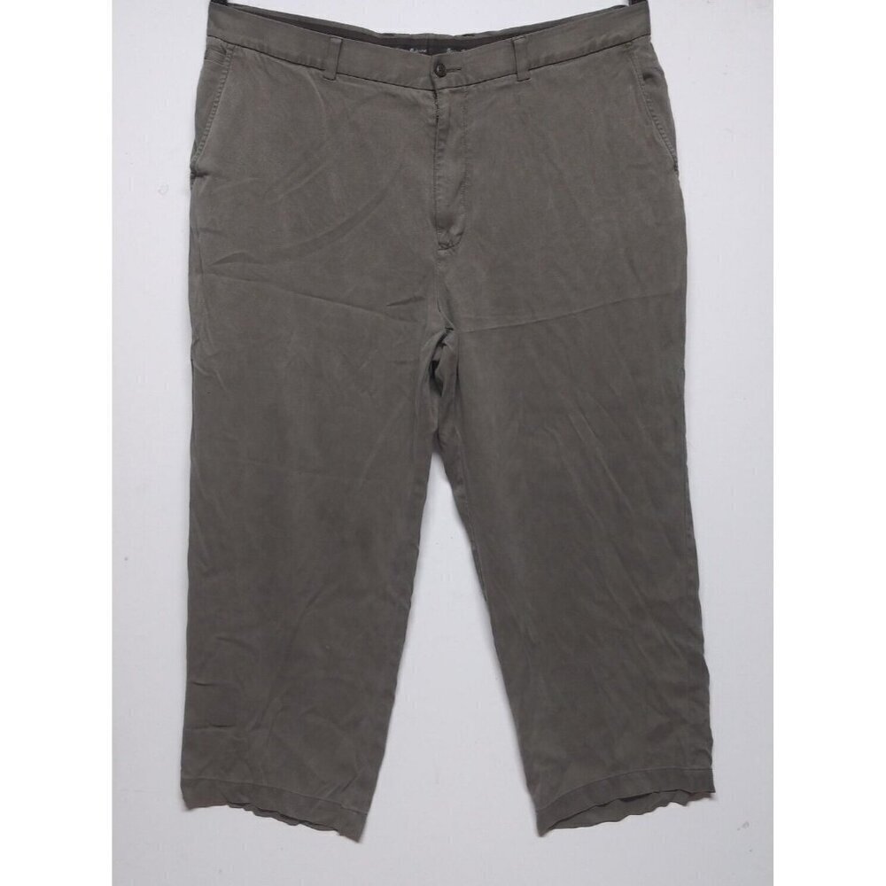 Tommy Bahama Pants Mens Sz 42 Silk blend Chino Straight Taupe Flat Front VGUC